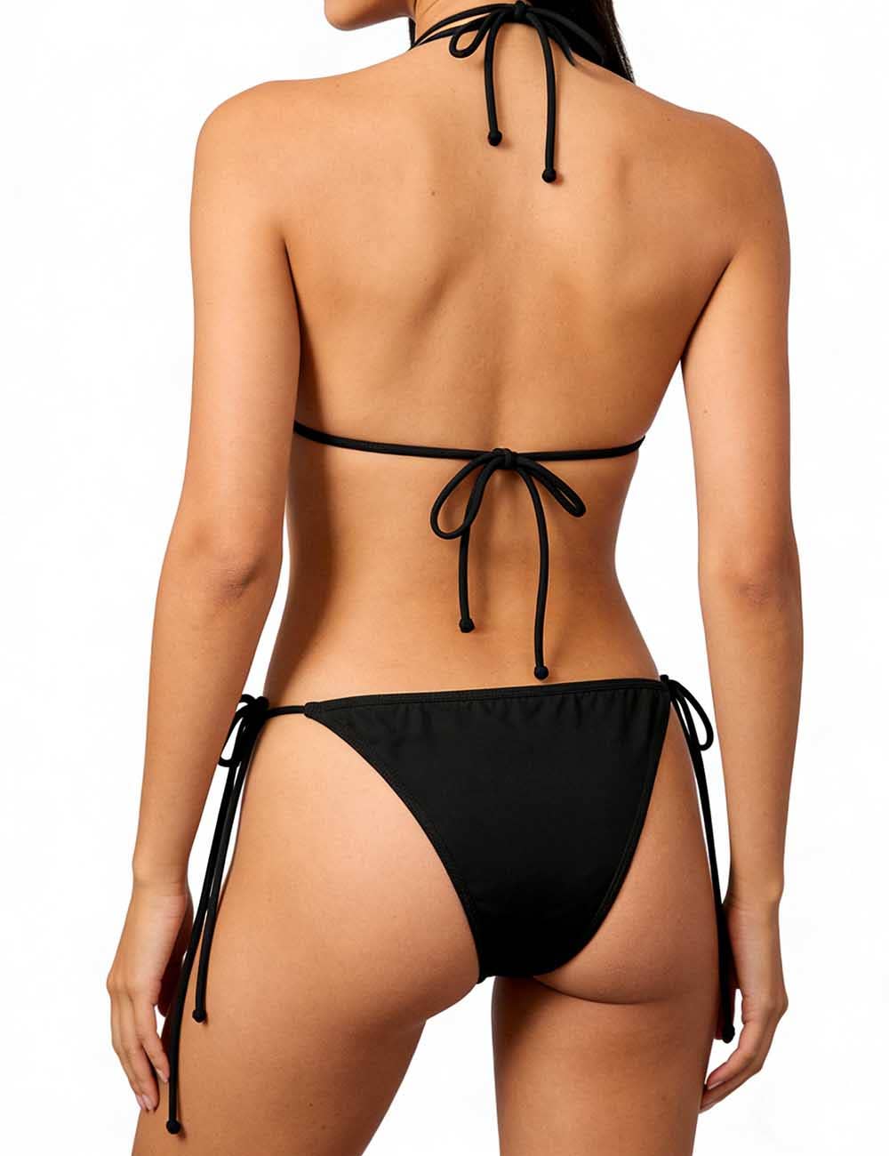Ladies Solid Color Halter Swimwear Triangle Bikini Set