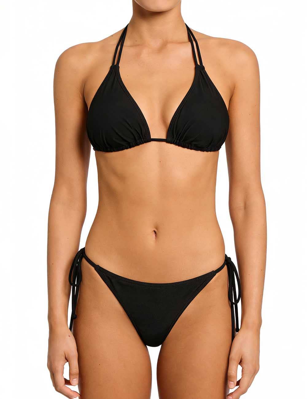 Ladies Solid Color Halter Swimwear Triangle Bikini Set