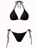 Ladies Solid Color Halter Swimwear Triangle Bikini Set